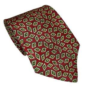 Polo Ralph Lauren Mens Tie Silk Red Jacquard Geometric Handmade 4x59” USA